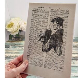 Vintage Camera Man Photography Art Dictionary Page Decor Artistic Style Handmade